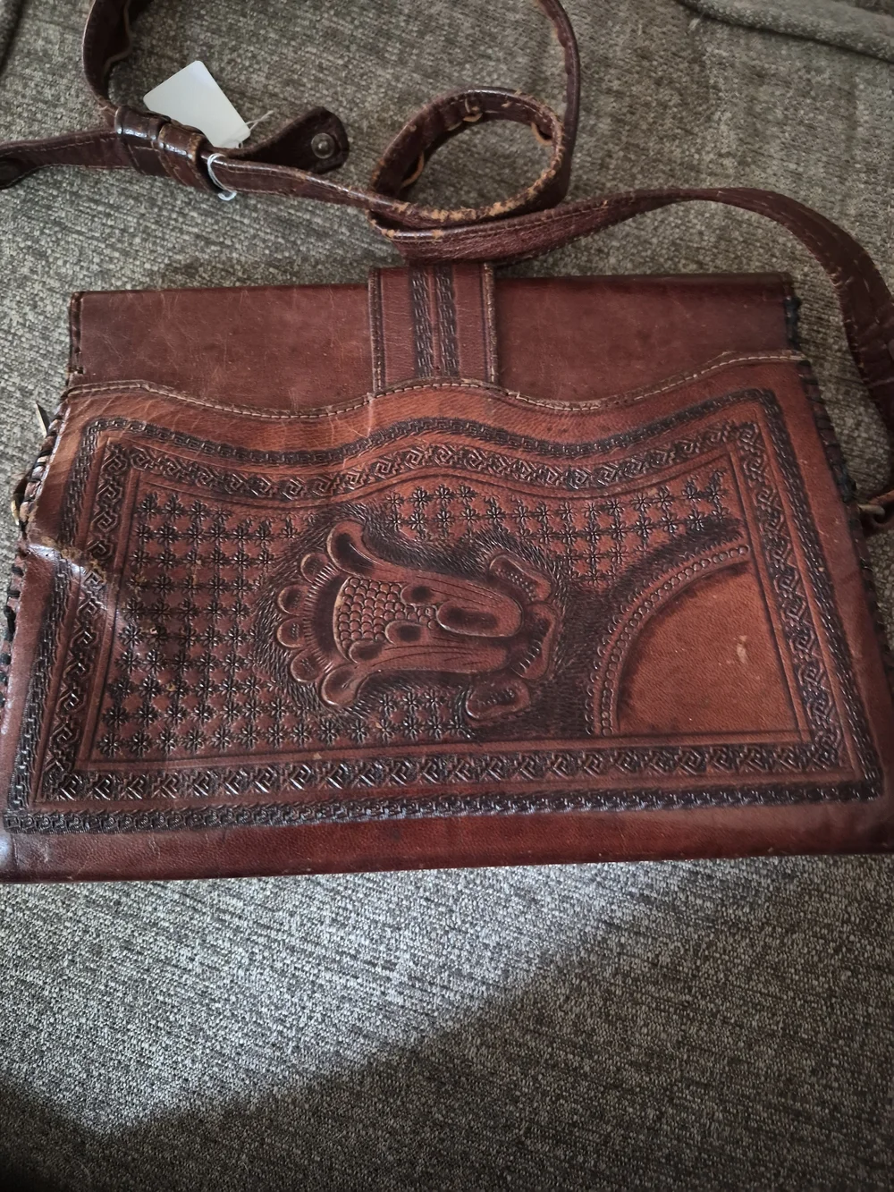 Handcrafted Tooled Leather Crossbody Bag in Brown